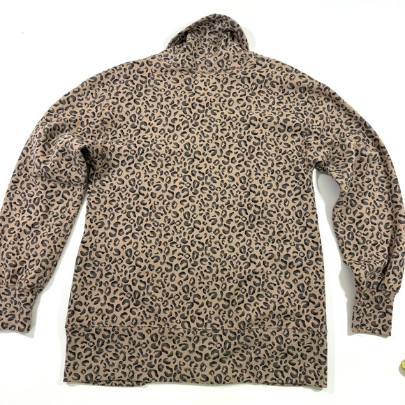 Abercrombie Fitch Open Front Sweatshirt Leopard Print Tan Black - Picture 2 of 6